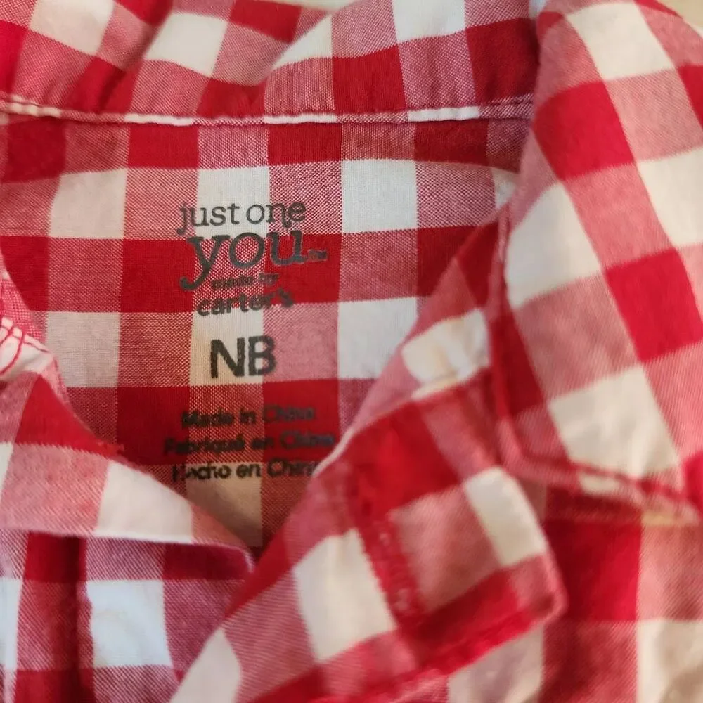 Carters just one you Kiss Upcycled Plaid Button Front Long Sleeve Size NB